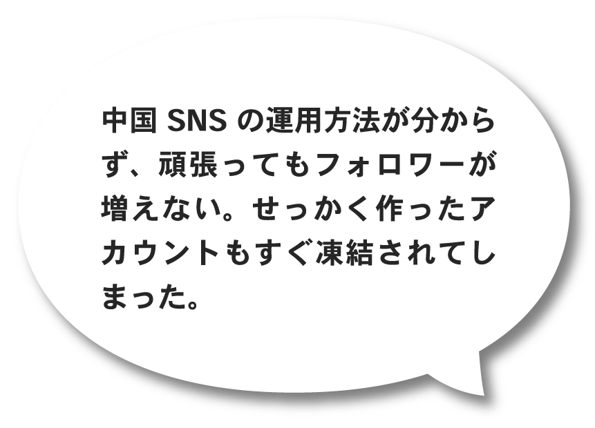 中国SNSの運用方法が分からず、頑張ってもフォロワーが増えない。せっかく作ったアカウントもすぐ凍結されてしまった。